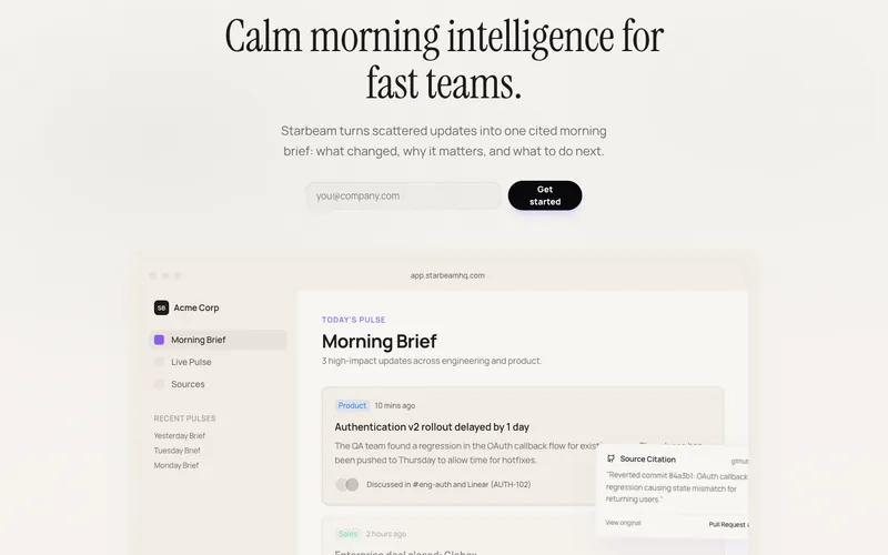 Starbeam: A calm morning brief for startup teams.